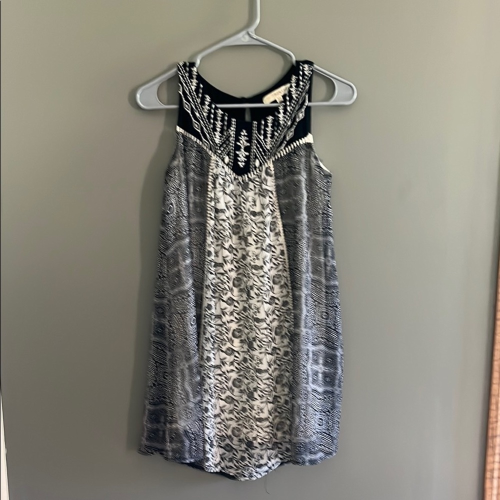 Rewind Black and White Geometric Sleeveless Mini Dress
